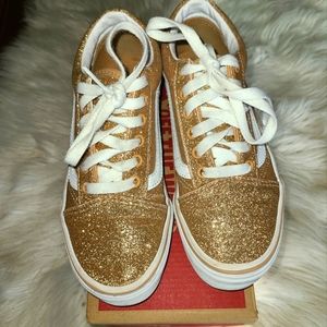 Vans Kids Glitter Gold and White Lace-Up Sneakers